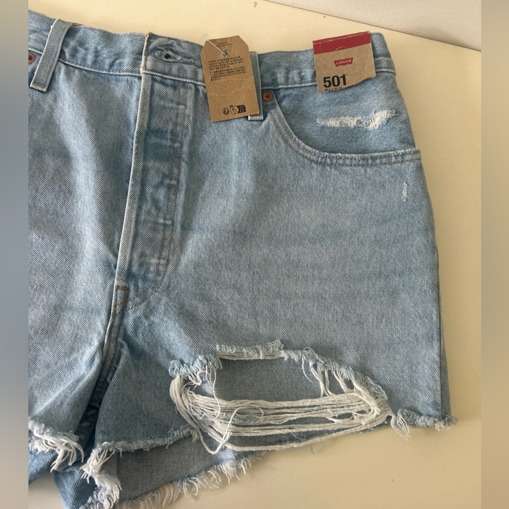 Levi's Light Blue Distressed Denim Cutoff Shorts - Women Size 34 - Picture 5 of 16